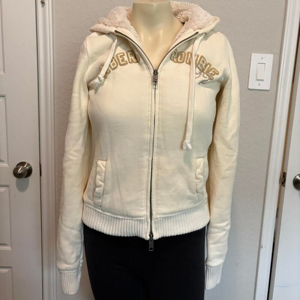 Vintage Y2K Abercrombie & Fitch Fur Lined Hoodie Womens Sz Large Full Zip Preppy